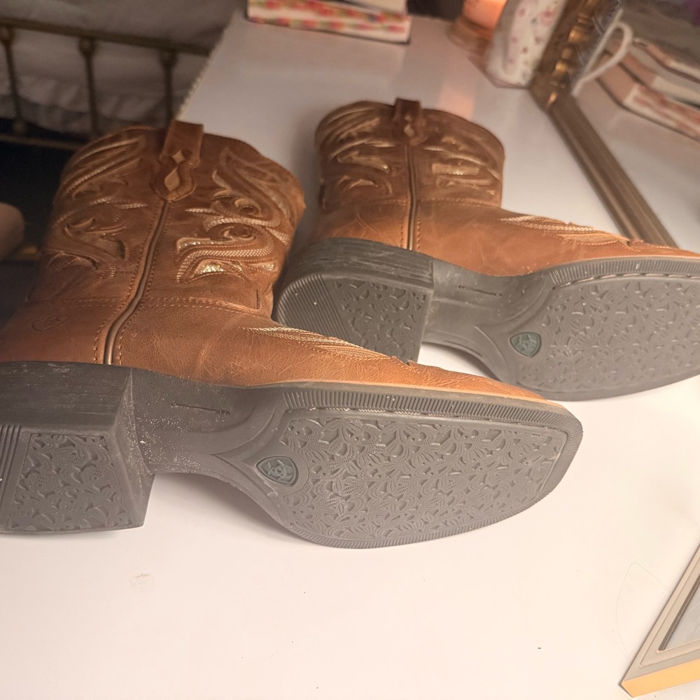 Womens Ariat Brown Leather Gold Sparkle Cowboy Boots 8 1/2 - Picture 4 of 6